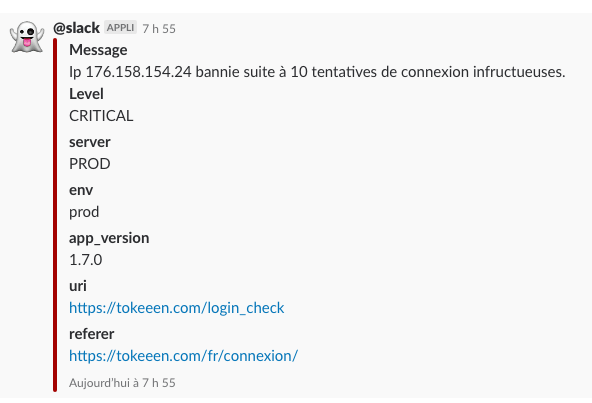 Je vais recevoir ce log sur mon channel #slack quand quelqu'un sera banni.
