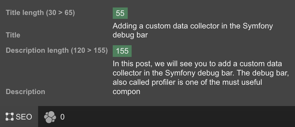 The content of the SEO panel.