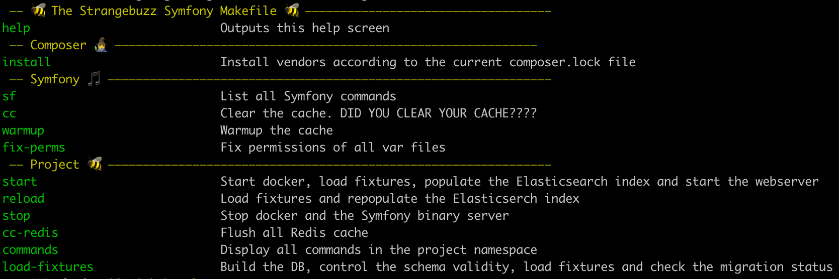 output of the default make command