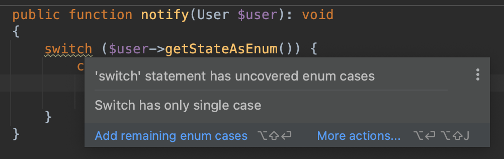 a PHPStorm warning