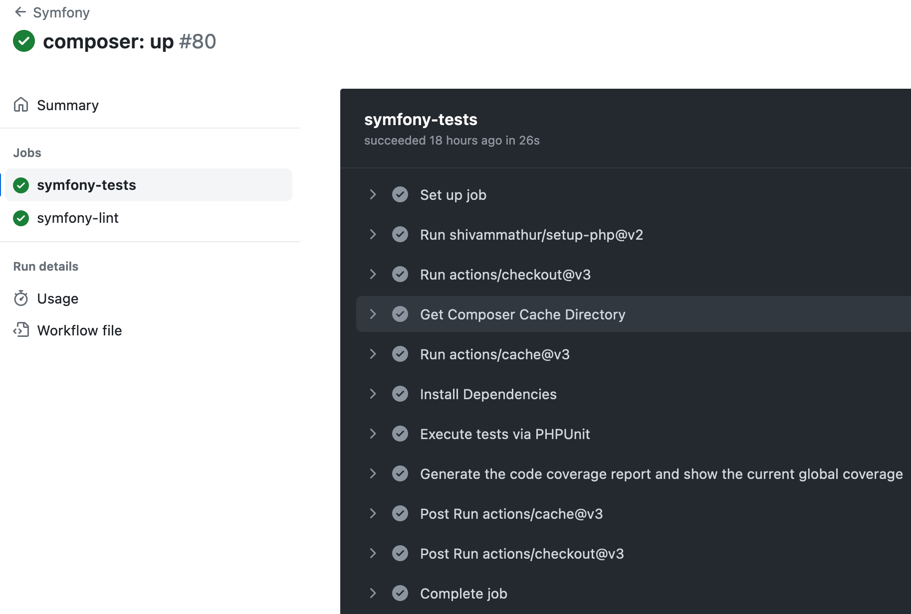 GitHub actions tests logs