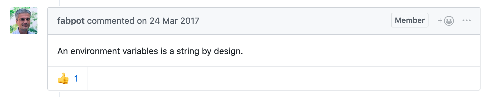 @fabpot's quote: "An environment variable is a string by design".
